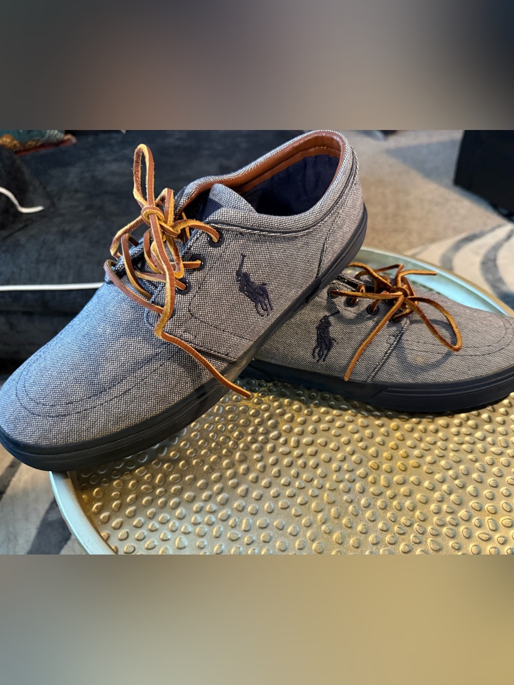 Polo by Ralph Lauren Denim Canvas Casual Sneakers with Brown Laces Size 12D